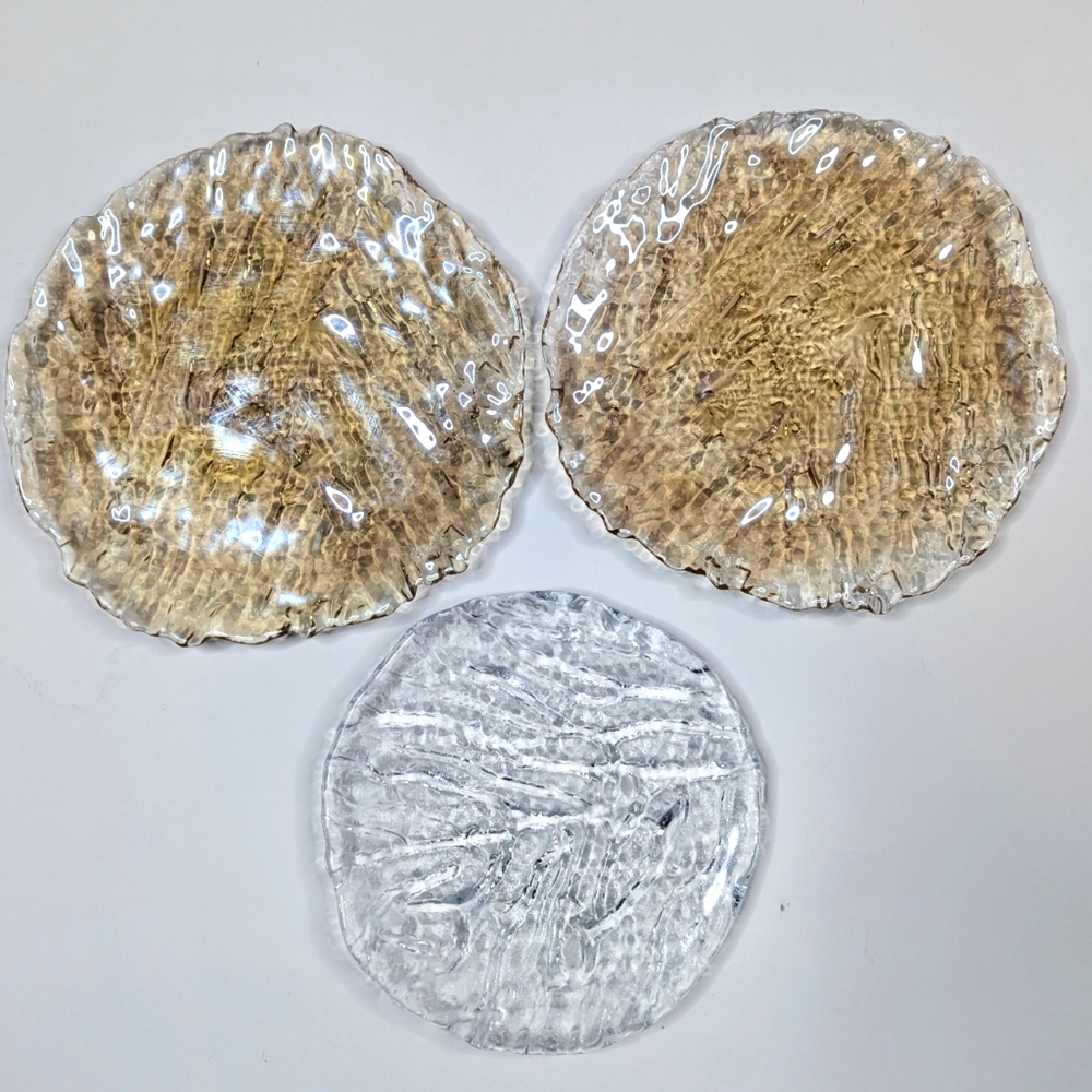 2 Amber Gold Bubble Glass Salad Dessert Plates 1 Clear Turkey Glacier Glass Set